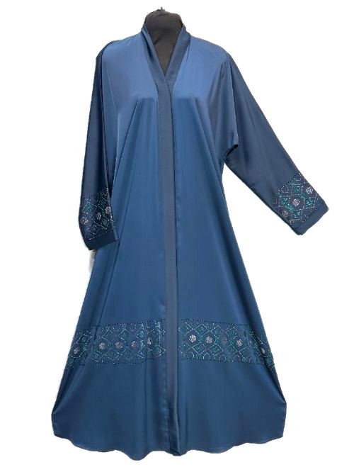 Denim Blue DMC Embroidered Abaya