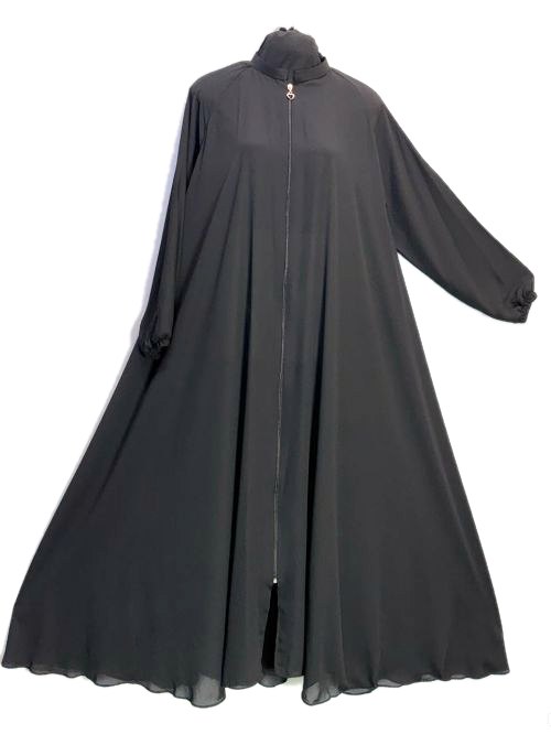 Jet Black Manjan Chiffon Zip Abaya