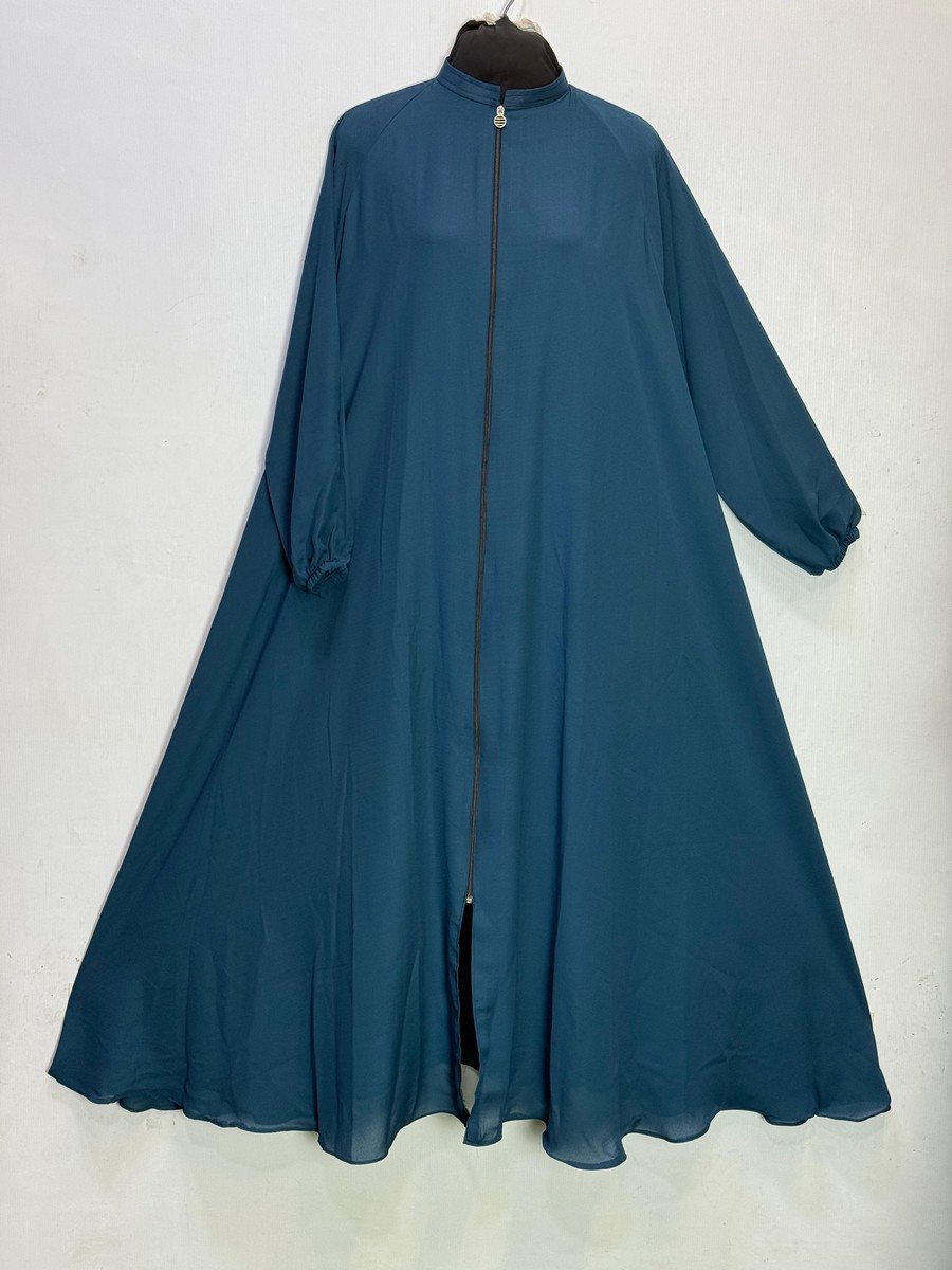 Peacock Manjan Chiffon Zip Abaya