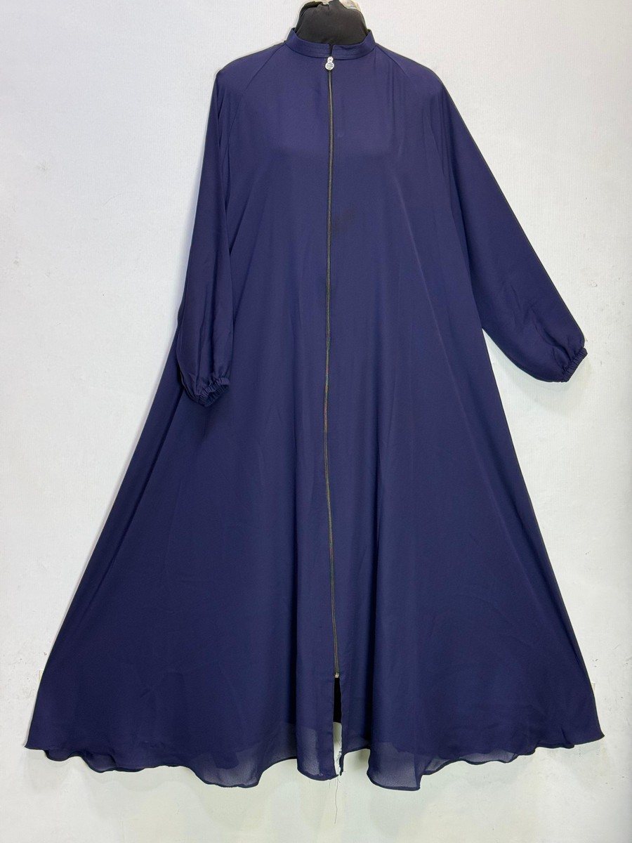 Navy Manjan Chiffon Zip Abaya