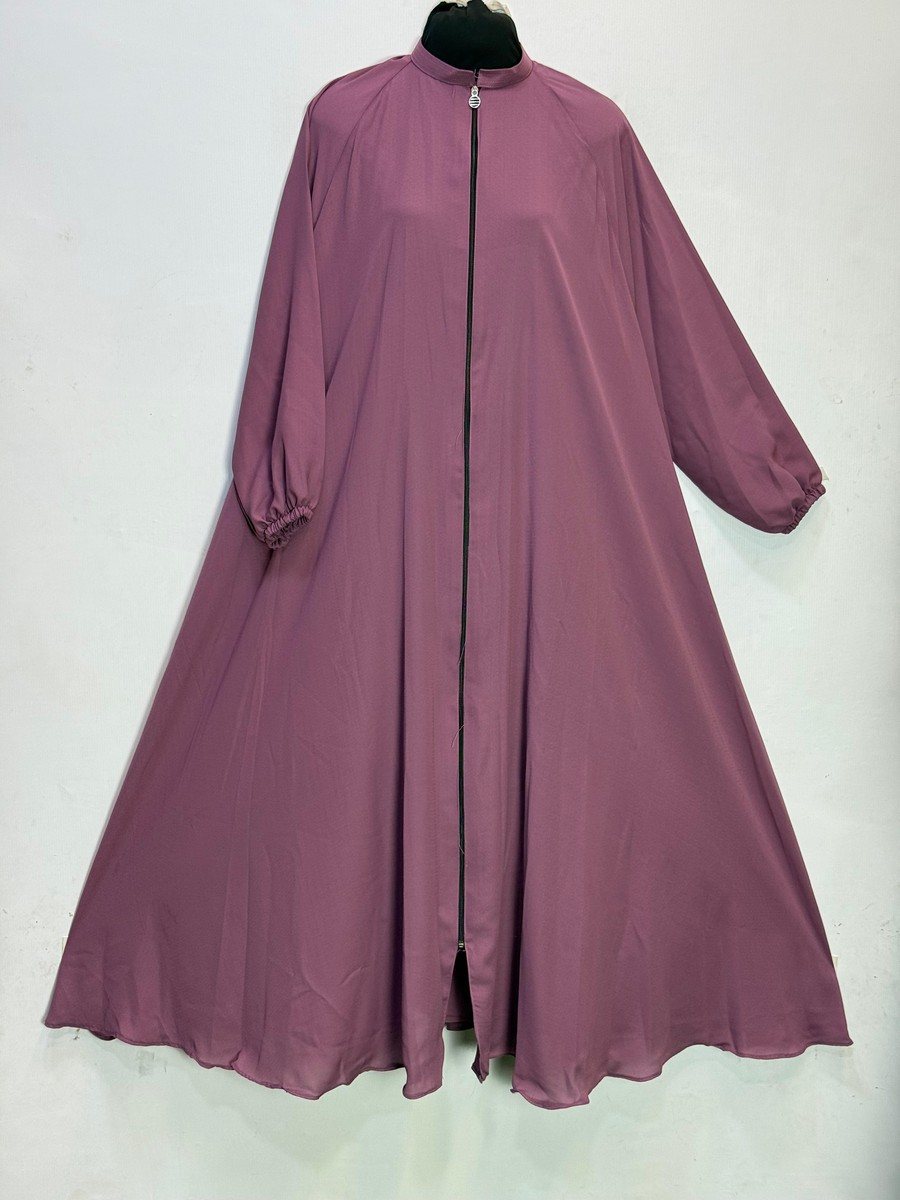 Mauve Manjan Chiffon Zip Abaya