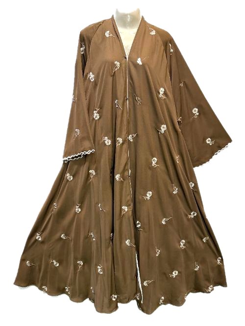 Brown Embroidered Nida Cheel Abaya