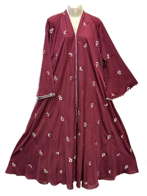 Maroon Embroidered Nida Cheel Abaya