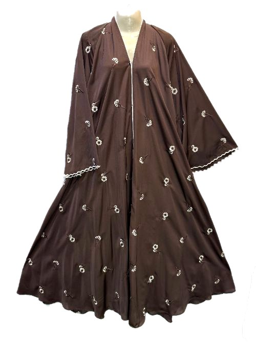 Espresso Embroidered Nida Cheel Abaya