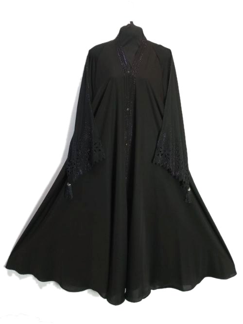 Jet Black Laser Cutwork Abaya