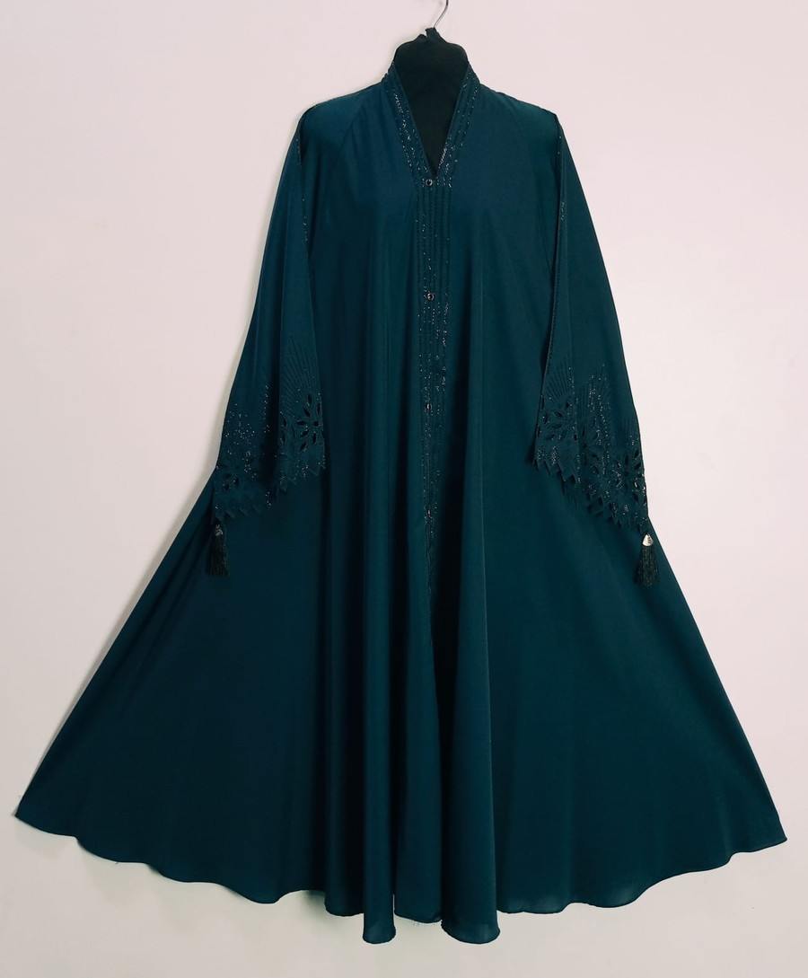 Jet Black Laser Cutwork Abaya (NCLC05)