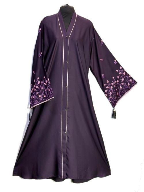 Midnight Blue Floral Embroidered Sleeve Abaya