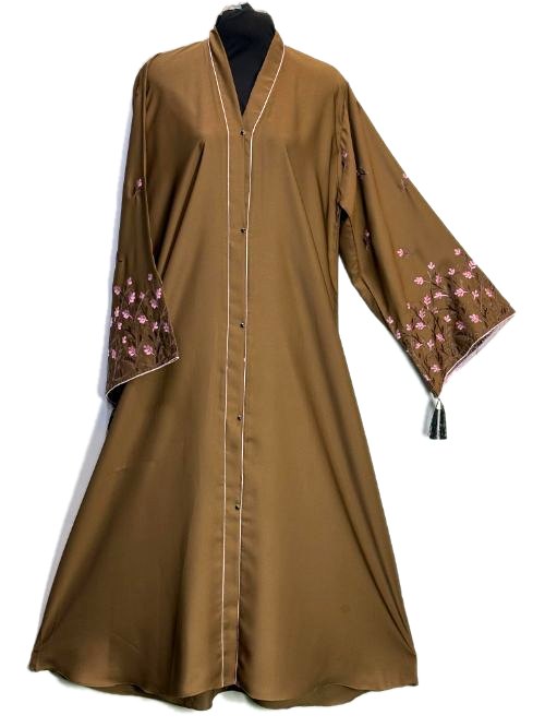 Bronze Floral Embroidered Sleeve Abaya