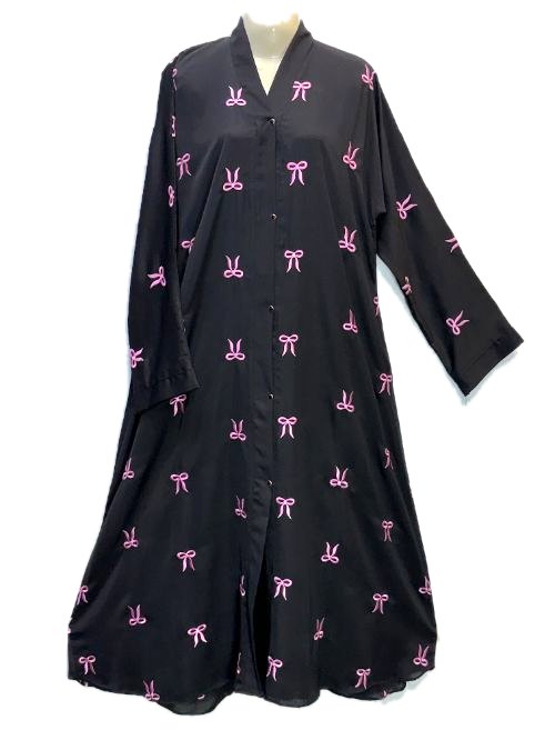 Jet Black Bow Embroidered Abaya