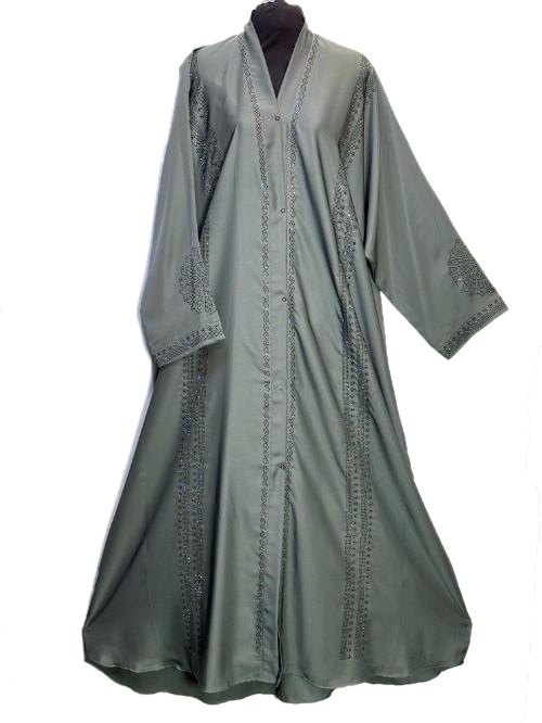Graphite Nug Embellished Open Abaya