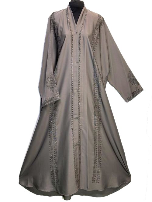 Graphite Nug Embellished Open Abaya (XLNG04)