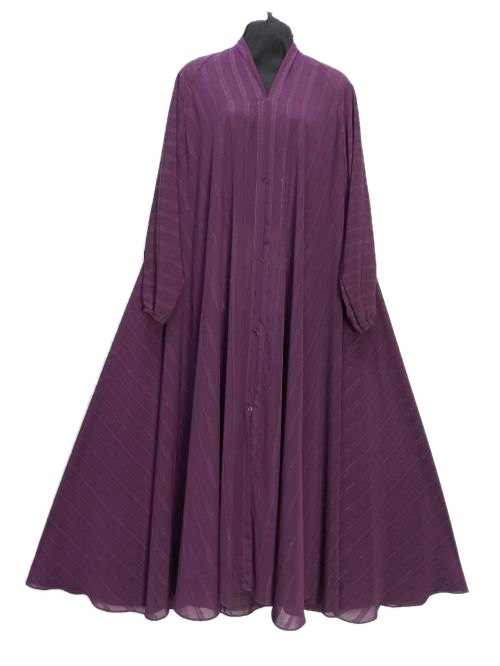 Plum Zari Pleated Cheel Abaya